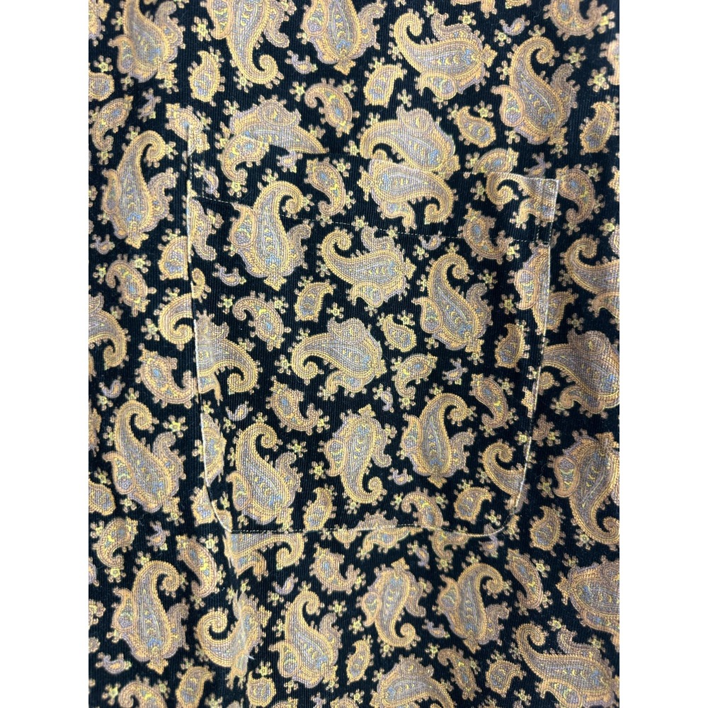 Vintage Robert Talbott Paisley Corduroy Button Down Shirt Black Gold Men's XL LS - Picture 5 of 11